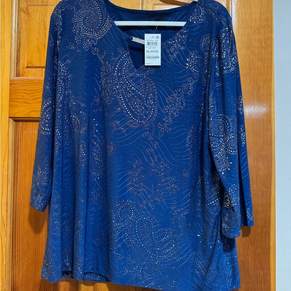 JM Collection Shimmering Navy Blouse